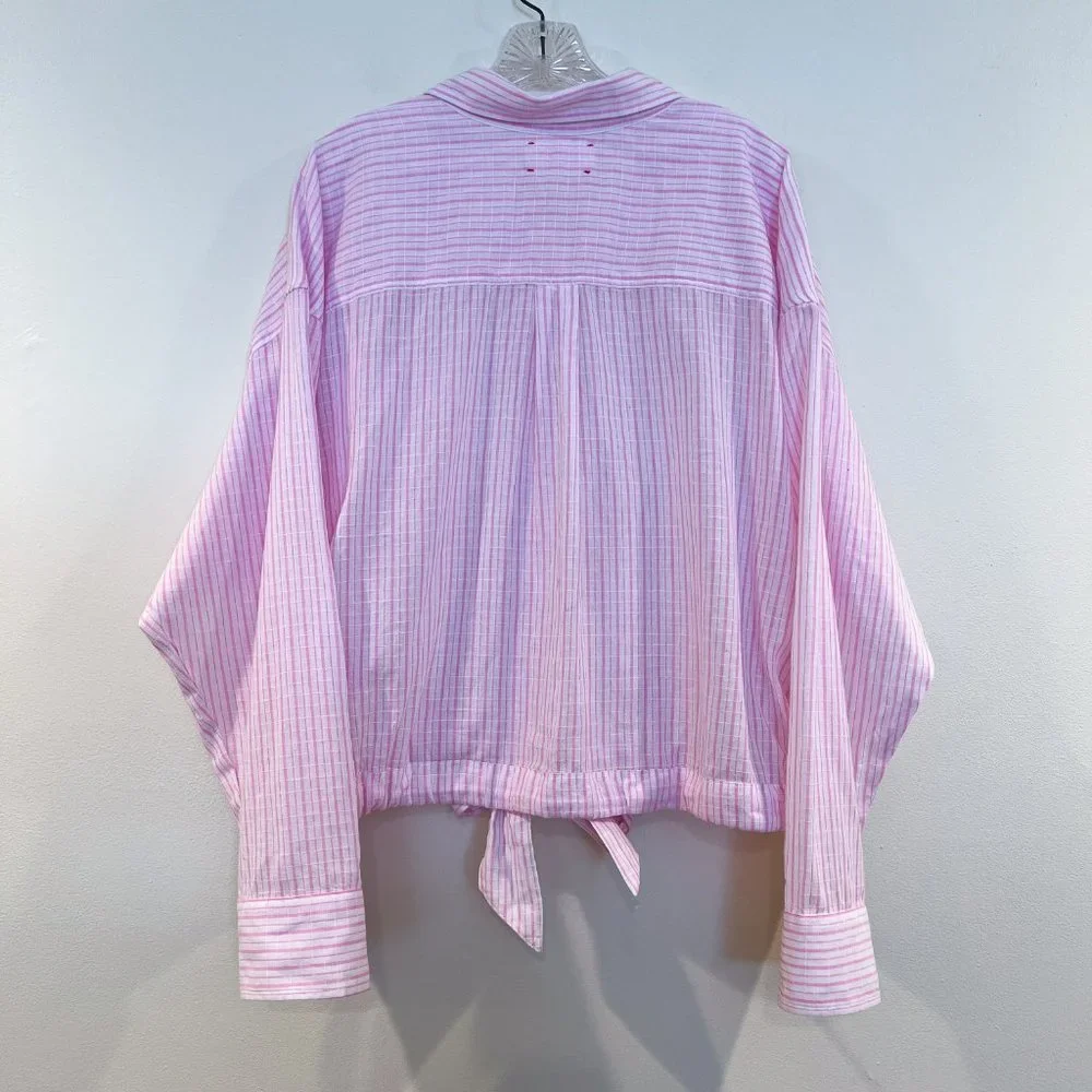 XiRENA Pink Striped Tie Front Button Down Lightweight Classic Designer Blouse XL - Picture 10 of 10
